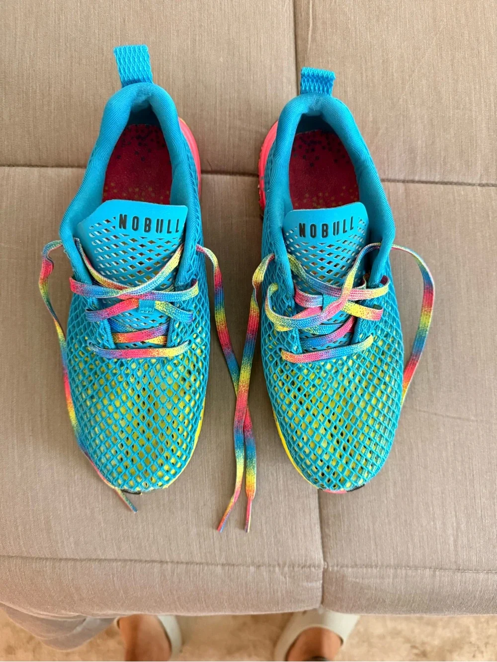 NOBULL Teal Mesh Athletic Shoes with Rainbow Sole